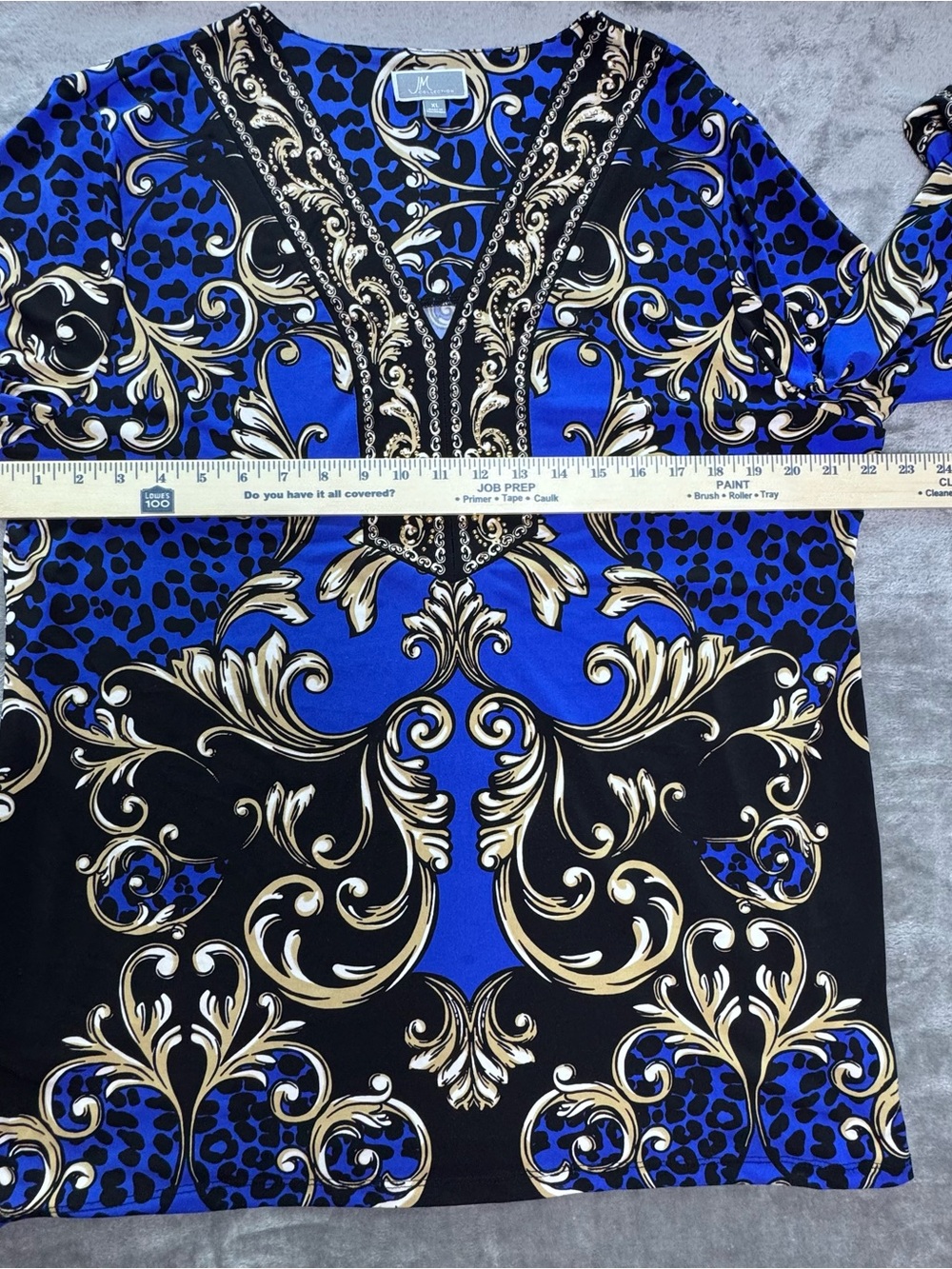 JM Collection Blue Baroque Print Embellished Tunic Top XL - Picture 7 of 10
